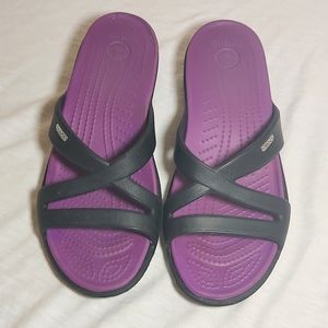Women's Crocs Patricia Mini Wedge Sandals Purple Strap Slip On Size W 9